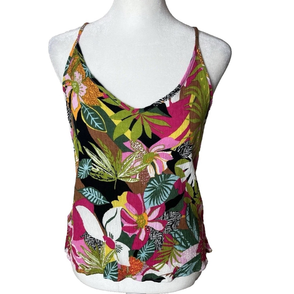 Rachel Roy Sleeveless Cami Top Size Medium Tropical Floral Colorful Stretch